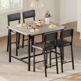 thumbnail image 3 of Dining Table Set for 4 W/Footrest & Backrest, Counter Height Table with 4 Upholstered Bar Stools, Kitchen Table Set with Corner Protector, for Small Space, Retro Gray, 3 of 8