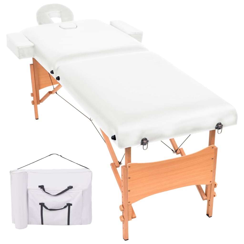 vidaXL Table de Massage Pliante 2 Zones 10 cm d'Épaisseur Blanche