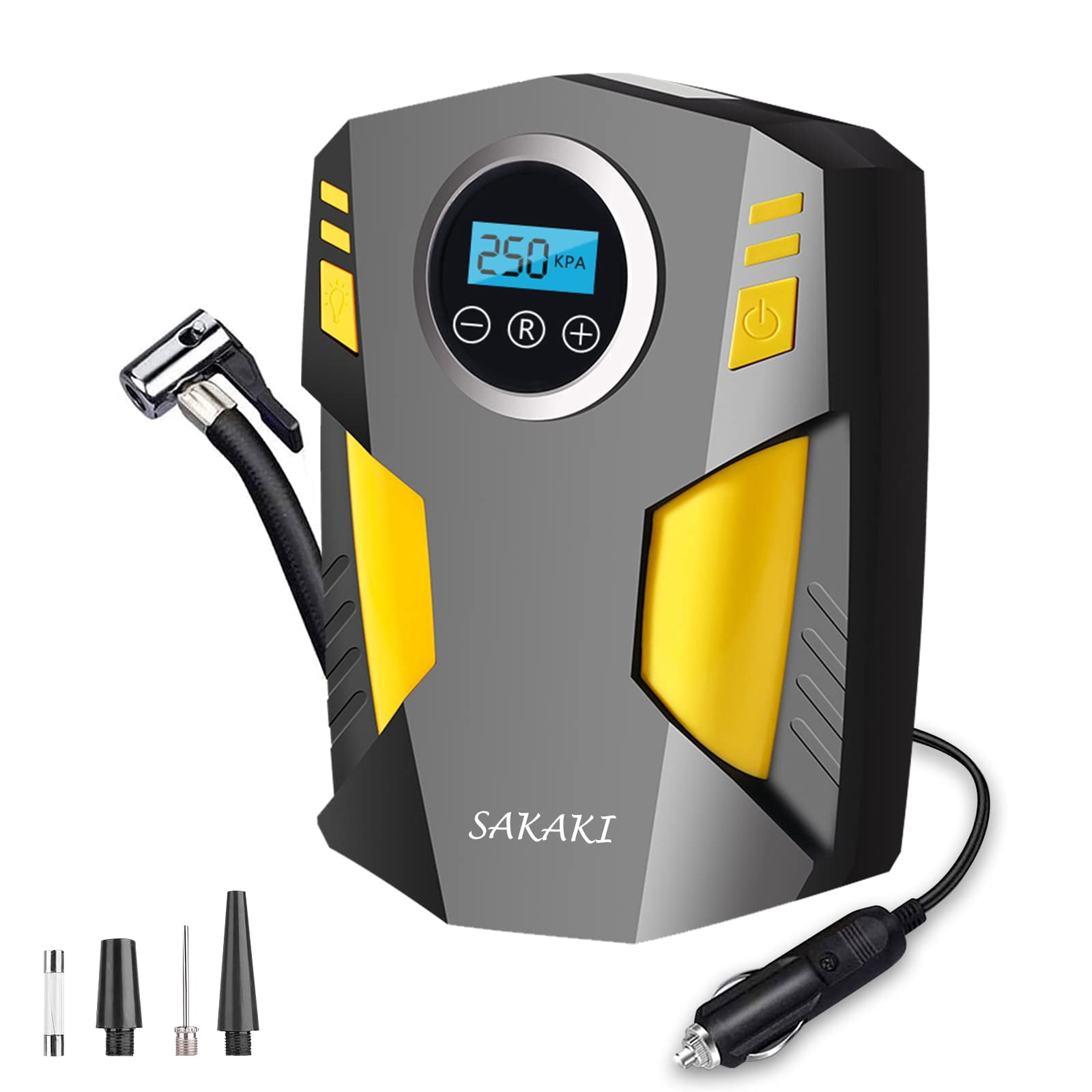 Tire Inflator Portable Air Compressor Car Tire Pump with 3 Nozzle Adaptors and Digital LED Light DC 12V Electric Car Air Pump for Car Tires and Other Inflatables