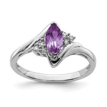 Bague en Argent Sterling 925 Plaqué Rhodium avec Diamant et Améthyste
