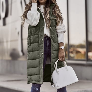 Meichang Gilet Long en Duvet pour Femme Sans Manches à Capuche Veste Grande Taille Hiver Chaud Ajusté Manteaux à Fermeture Éclair Extérieur Doudoune Matelassée Gilet