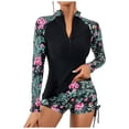 thumbnail image 2 of jsaierl Women 2 Piece Rash Guard with Boy Shorts Tropical Print Long Sleeve Zipper Swimsuit UPF 50 Bathing Suit, 2 of 7