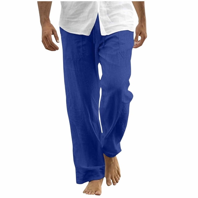 WRKEKC Casual Pants for Men Relaxed Fit Straight Leg Beach Pants with Drawstring and Pockets Solid Color for Summer Wear