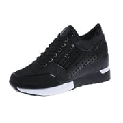 LOVZFMLL Wedges Sneakers for Women Trendy Fashion Non-Slip Lace-Up Comfort Walking Shoes for Casual Work Running Gym Tennis Athletic Shoes Black 6