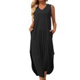 thumbnail image 2 of Lenago Robes de Cocktail Grande Taille pour Femmes Soirée Aguichant Mode pour Femmes Sans Manches Uni Col en V Poches Gilet Robe Longue Robes d'Été de Plage en Liquidation, 2 of 6
