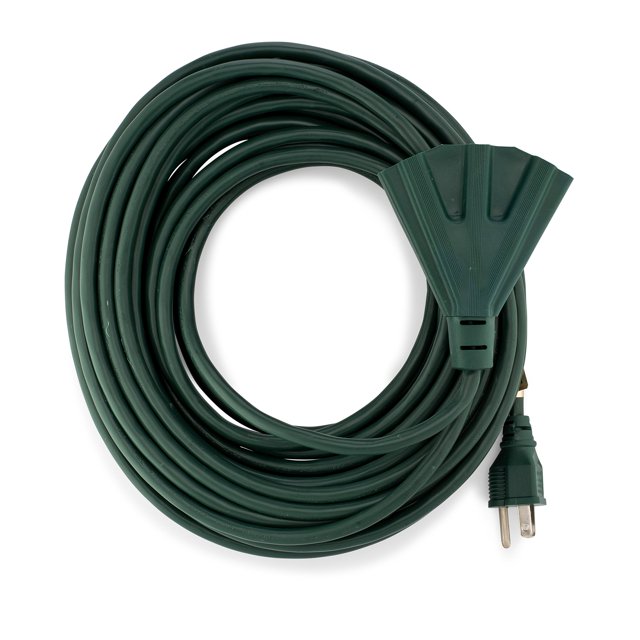 Prise d'Éclairage des Fêtes, Rallonge Extérieure Verte de 50 Pieds / Rallonge Robuste pour Électroménagers, Outils de Pelouse et Plus / Prise à Triple Clapet Parfaite pour les Projets Paysagers