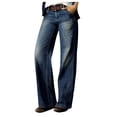 thumbnail image 2 of LOVZFMLL Pantalon pour Femme, Taille Haute Polyvalent Droit Ajusté Jambe Ample Bleu, TG, 2 of 9