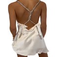 thumbnail image 3 of Femmes Y2K Bodycon Mini Robes Découpe Bretelles Spaghetti Robes Courtes V Cou Dos Nu Satin Robe Clubwear, 3 of 6