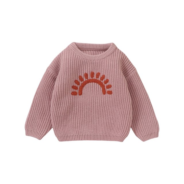 FOCUSNORM Chandail Tricoté pour Bébé Garçon Fille Sun Embroidery Col Rond Manches Longues Pull pour Automne Hiver