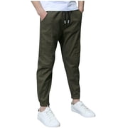 cfhntfmh Boys Childrens Clothes Fall Pants Cotton Linen Soft Stretch High Waisted Pull on Pants Lounge Jogger Full Length Pants