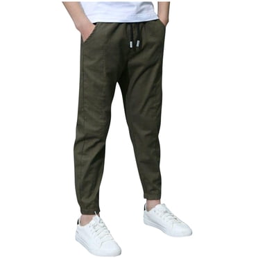 cfhntfmh Vêtements pour Garçons Enfants Pantalons d'Automne Coton Lin Doux Extensible Taille Haute à Enfiler Pantalons Détente Jogger Pleine Longueur