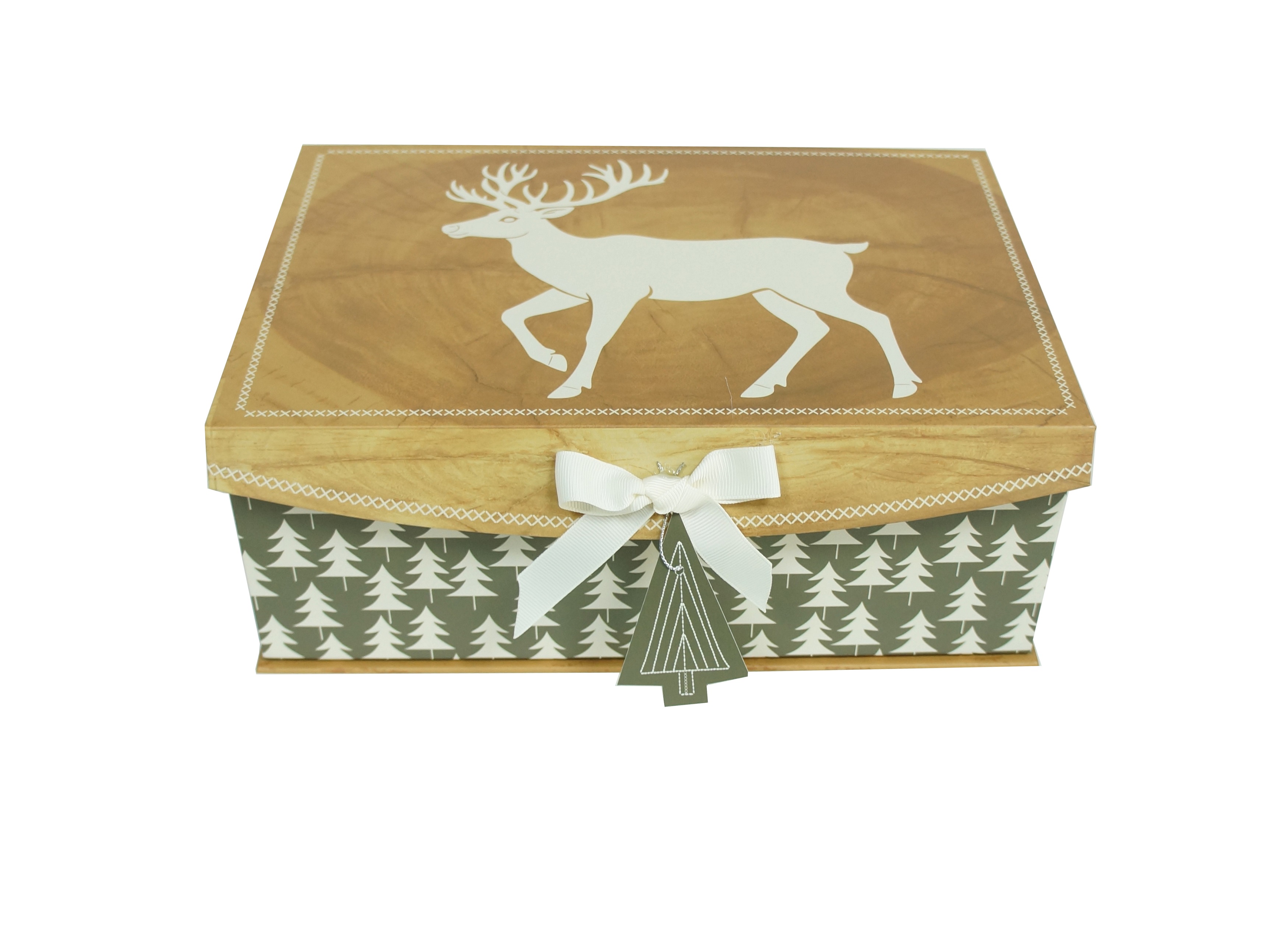 Grain Deer Christmas Medium Decor Box,11 in x 7.5 in x 4.25 in,by Holiday Time