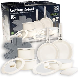 Gotham Steel 18 Pièces en aluminium en céramique antiadhésif Poignée amovible Cuisine en crème