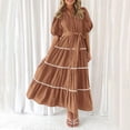 thumbnail image 1 of Robes pour Femmes 2024 Été Robe Chemise Oversize Manches Courtes Bouffantes à Volants Superposés Fluide Longue Maxi Robes Rabais de 50 % Liquidation!, 1 of 9