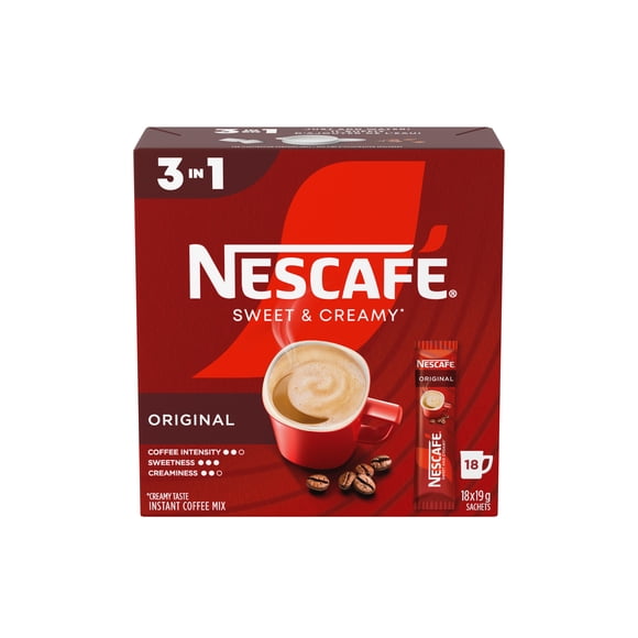 NESCAFE Sweet & Creamy Instant Coffee Mix, Includes Coffee, Whitener & Sugar