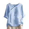 thumbnail image 1 of CHUANK Hauts pour Femmes en Liquidation à Moins de 10$ Hauts pour Femmes Décontractés Printemps Été Manches Longues Coton Lin Imprimé Graphique Pissenlit Col Rond Blouses Vintage Grande Taille, 1 of 6