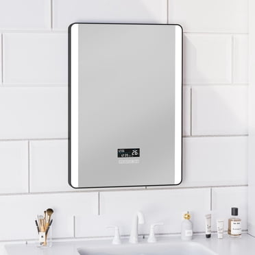 Ecoway Luna LED Mirror, Lighted Bathroom Mirror Wall Mounted Vanity Mirror with Bluetooth Speaker, Anti-Fog and Clock