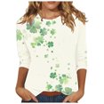 thumbnail image 1 of Diufon T-Shirts de la Saint-Patrick pour Femmes, Grande Taille, Imprimé Trèfle, Manches 3/4, Col Rond, 1 of 5