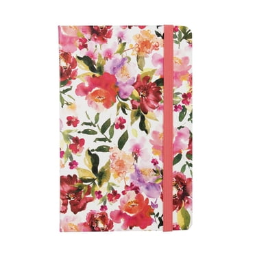 Pen+Gear Carnet de poche, motif floral, 14,2 cm x 9,1 cm, 80 feuilles, marque-page ruban, pochette intérieure, fermeture élastique, pages lignées et perforées