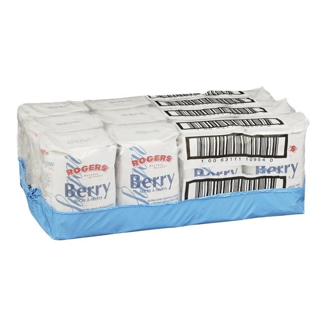 Sucre de Petits Fruits Super Fin Rogers, Sac / 1 Kg/unité, 12 Unités/caisse Vue Frontale d'Un Sac de Vente au Détail Scellé Étiqueté Sucre de Petits Fruits Rogers Super Fin Montrant le Marquage d'Une Unité de 1 kg et la Marque a2zbaazar; l'Emballage en Plastique Transparent Révèle des granules de Sucre Blanc; Placé sur un Fond Blanc Uni; Convient à la Cuisson, à l'Époussetage de Pâtisseries Ou à la Préparation de Sirop simple.