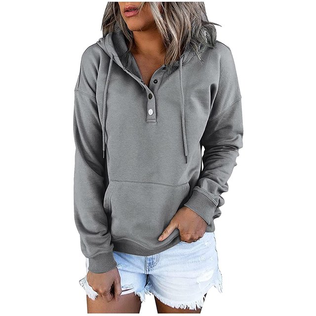 Chandail à Capuchon Uni à Manches Longues pour Femmes, Blouse Décontractée, Haut à Enfiler