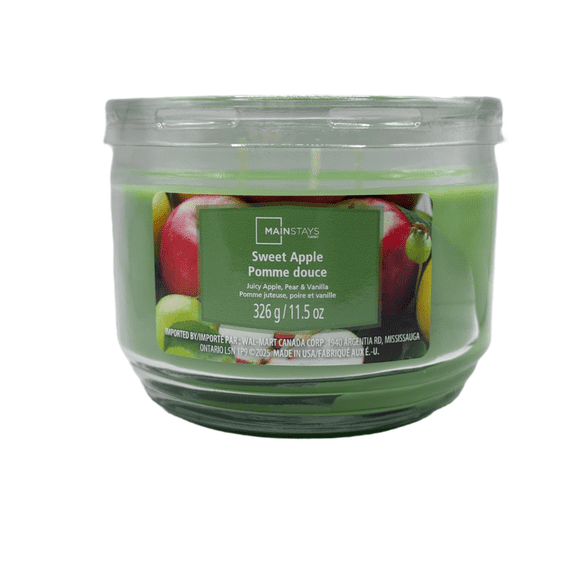 Mainstays Sweet Apple Scented 3-Wick Glass Jar Candle, 11.5 oz