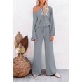 thumbnail image 4 of ORUYROP Ensemble de Pull 2 Pcs pour Femmes Haut Court à Manches Longues et Pantalon Large, 4 of 5