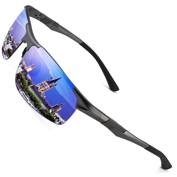 PUKCLAR Lunettes de Soleil pour Hommes Polarisées Lunettes de Sport Lunettes à Monture Métallique Al-Mg
