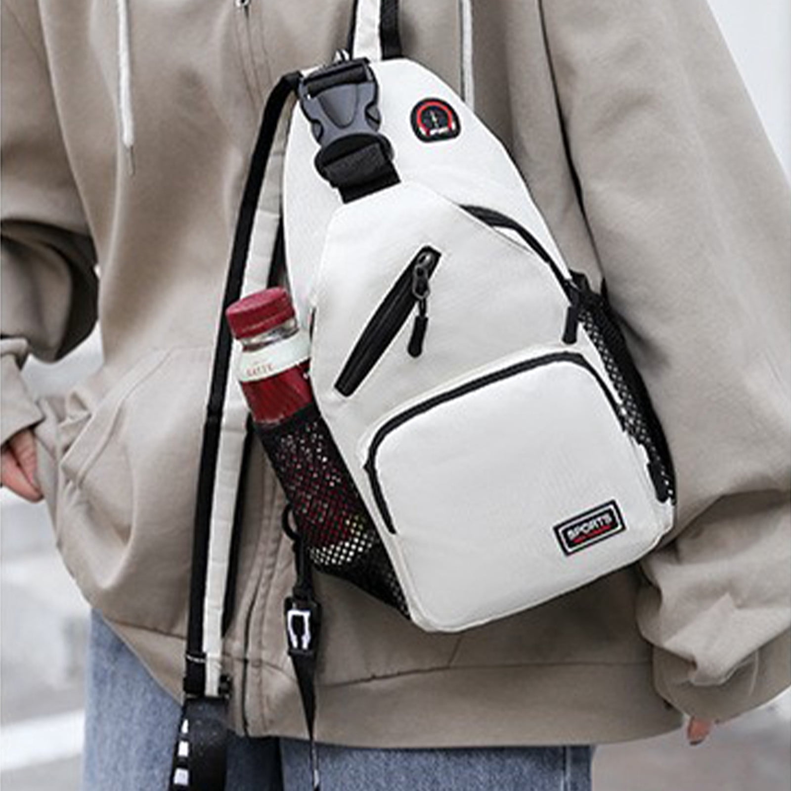 Dvkptbk Waterproof Zipper Lock Changeable Shoulder/Double Shoulder Strap Bag Messenger Backpack with Headphone Hole with 2 Side Mesh Pockets Strap Backpack Hiking Backp School Supplies on Clearance