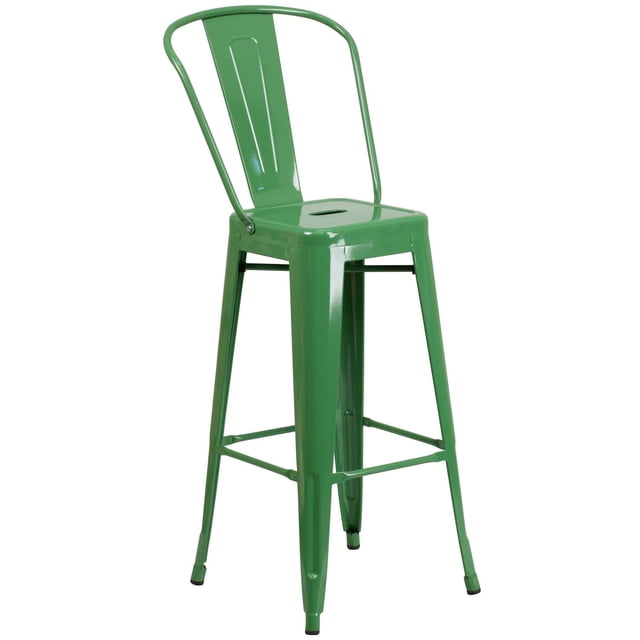 30'' High Green Metal Indoor-Outdoor Barstool with Back