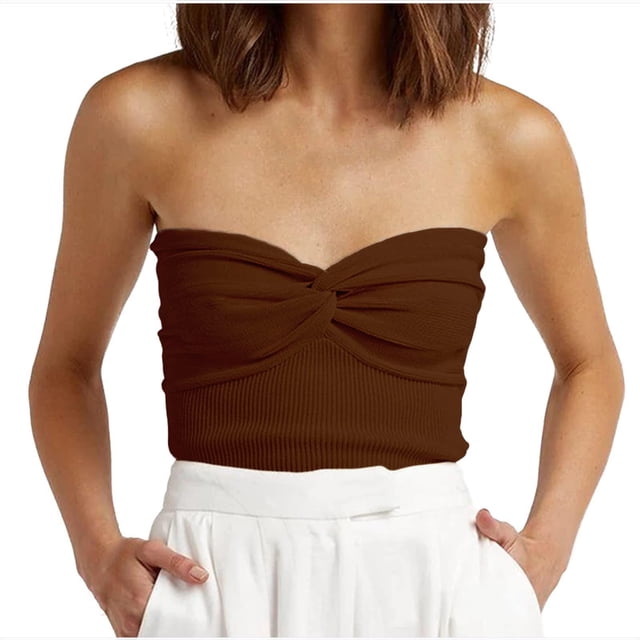 Timegard Tube Top for Women Ruched Knot Sleeveless Slim Fitting Comfy Knit Tee Top Solid Color Casual