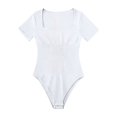 thumbnail image 3 of Kcodviy Combinaison Côtelée à Encolure Carrée pour Femmes, Short, Combinaison à Manches Courtes à Encolure Carrée pour Femmes, Justaucorps, Vêtements de Yoga, 3 of 5