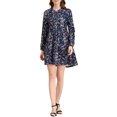 thumbnail image 1 of INSPIRE CHIC Robe Fleurie pour Femme à Col en V, Manches Longues, Taille Cintrée, Demi-Patte de Boutonnage, m Bleu Marine, 1 of 6