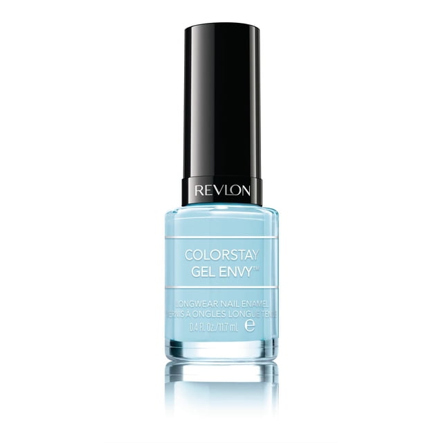 Revlon Colorstay Gel Envy Vernis à Ongles Longue Tenue Bleu Pâle, dans une Bouteille en Verre Transparent avec un Bouchon Noir Lustré et un Texte Blanc, Contenant 0,4 fl oz (11,7 ml) de Vernis Gel pour une Couleur d'Ongles durable et de Qualité Salon avec une Couche de Finition Protectrice, Convient Aussi pour Rehausser les designs d'Art des Ongles.