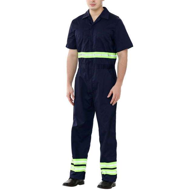 TOPTIE Men's Reflective Coverall Enhanced Visibility Coverall, Short Sleeve Length Regular-Navy-S Regular