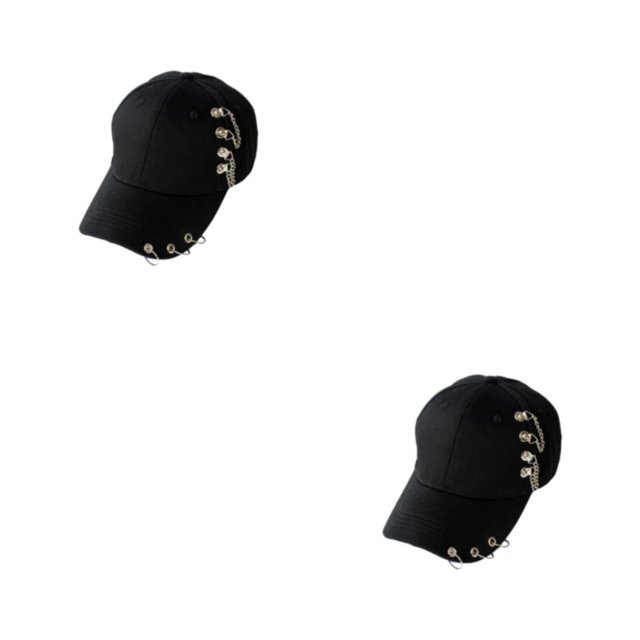 Thinsony Hip Hop Baseball Cap With Ring Decor For Stylish Look Cotton Ring Baseball Hat Fits All Head Shape Comfortable Chain Black 2Set