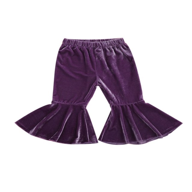 Children Autumn Velvet Flare Pants Solid Color Elastic Waistband Trousers