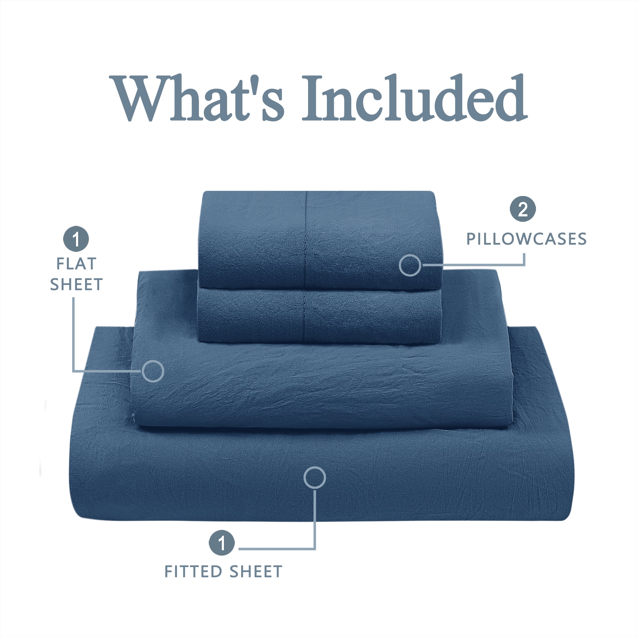 Mainstays Ensemble de draps en microfibre lavée ultra douce, Tres Grand Lit, Indigo Lavé, 4 pièces.