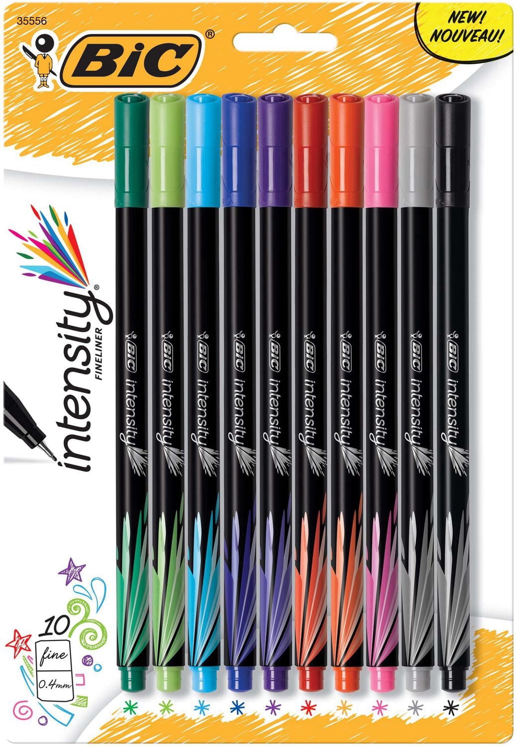 BIC Intensity Fineliner Marker Pens, Fine Point (0.4mm), Assorted Colors, 10-Count, Vivid Colours for Bold and Crisp writing