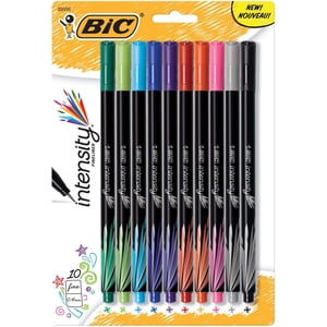 BIC Intensity Fineliner Stylos de marquage, point fin (0.4mm), Couleurs assorties, 10-Count, Couleurs vives pour l'écriture bold et Crisp