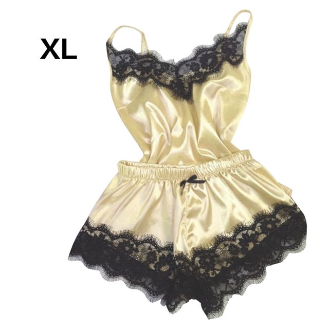 tredstone Ensemble de Pyjama pour Femmes Aguichant en Dentelle et Maille, Haut à Bretelles Réglables et Short