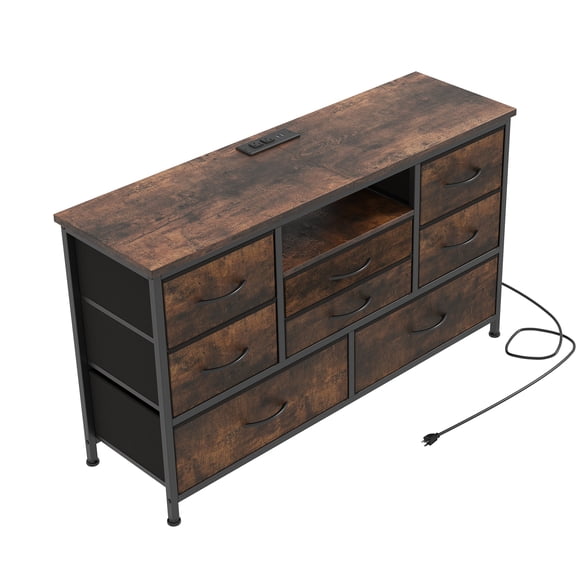 Meuble Télé pour Salon, Armoire de Rangement à 8 Tiroirs Armoire Télé pour Télé de 55 Pouces Centre de Divertissement avec Lumières DEL Réglables, avec Prises Électriques et Cordons