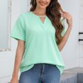 thumbnail image 2 of Blouses pour Femmes Couleur Unie Col Rond Manches Courtes T-Shirt Blouse Hauts, 2 of 9