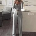 thumbnail image 2 of PVCS Women's Solid Color Long Sleeve Cardigan Slim Buttoned Casual Pants Suit, 2 of 6