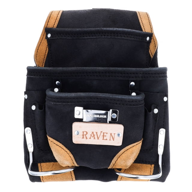 Pochette de Ceinture à Outils à 10 Poches en Cuir Suédé Robuste pour Marteau et Clous - Noir