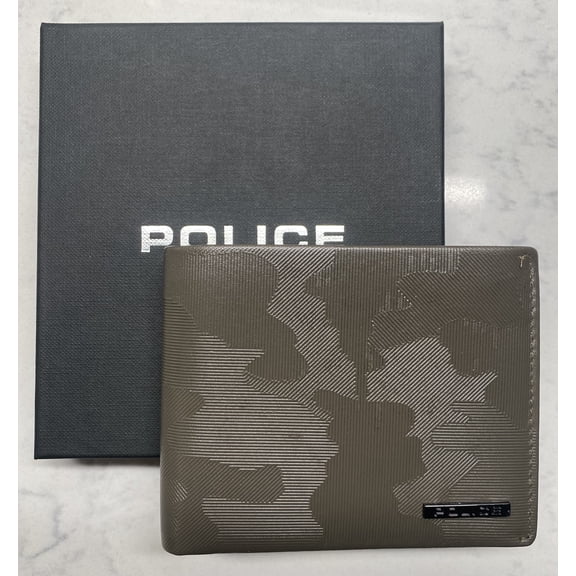 POLICE  BerryBlack Men's 100% Genuine Leather Over Flap Coin Wallet-Vintage Khaki