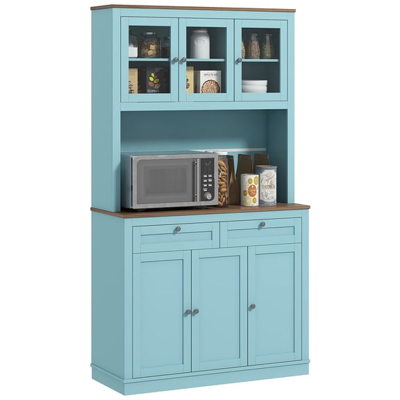 HOMCOM Armoire de Garde-Manger 71 Pouces avec Espace pour Micro-Ondes Buffet avec Huche Bleu