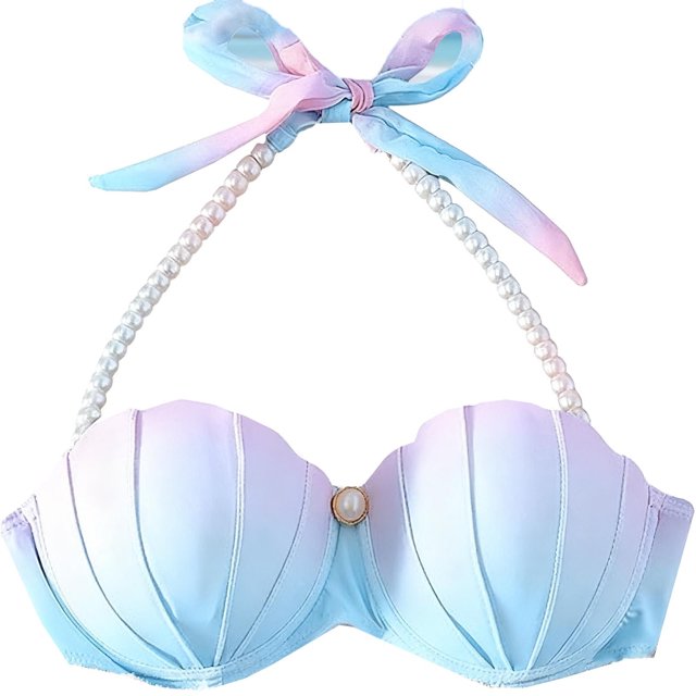 Lovzfmll Bikini Tops for Women, Underwire Push Up Shell Design with Beads, Padded Halter Swim Top