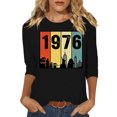 thumbnail image 3 of Uootdi Hauts pour Femmes Manches 3/4 Col Rond Imprimé Arc-en-Ciel Rétro 1976 Coupe Décontractée T-Shirts Nostalgiques d'Été Cadeau, 3 of 4