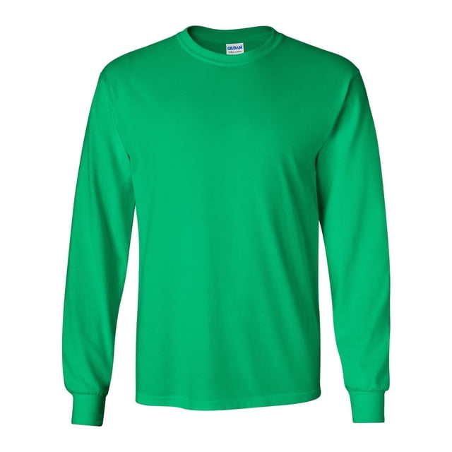 Gildan Ultra Cotton T-Shirt à Manches Longues pour Hommes, Couleur Vert Vif, avec Col Rond Classique et Poignets Côtelés. Fabriqué en Tissu de Coton durable, Idéal pour les Tenues Décontractées, la Superposition Ou les Activités de Plein Air.